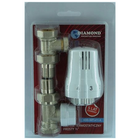 Zestaw termostatyczny prosty z głowicą Diamond 1/2 DN15