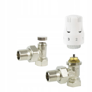 ZESTAW TERMOSTATYCZNY KĄTOWY ZAWÓR ZASILAJĄCY POWROTNY GŁOWICA DO GRZEJNIKA