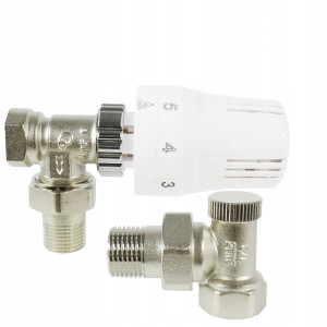 ZESTAW TERMOSTATYCZNY KĄTOWY ZAWÓR ZASILAJĄCY POWROTNY GŁOWICA DO GRZEJNIKA