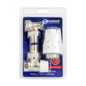 ZESTAW TERMOSTATYCZNY KĄTOWY ZAWÓR ZASILAJĄCY POWROTNY GŁOWICA DO GRZEJNIKA