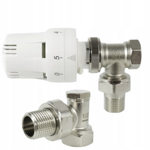 ZESTAW TERMOSTATYCZNY KĄTOWY ZAWÓR ZASILAJĄCY POWROTNY GŁOWICA DO GRZEJNIKA