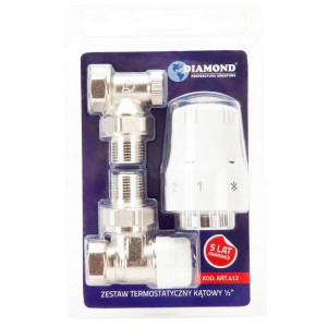ZESTAW TERMOSTATYCZNY KĄTOWY ZAWÓR ZASILAJĄCY POWROTNY GŁOWICA DO GRZEJNIKA