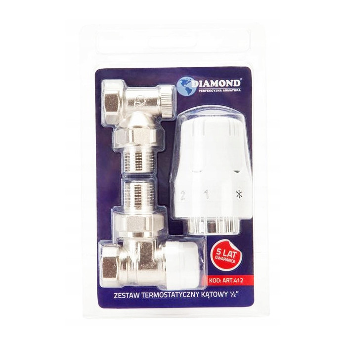 ZESTAW TERMOSTATYCZNY KĄTOWY ZAWÓR ZASILAJĄCY POWROTNY GŁOWICA DO GRZEJNIKA