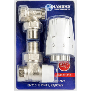 ZESTAW TERMOSTATYCZNY KĄTOWY ZAWÓR ZASILAJĄCY POWROTNY GŁOWICA DO GRZEJNIKA