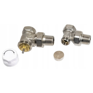 ZESTAW TERMOSTATYCZNY KĄTOWY ZAWÓR ZASILAJĄCY POWROTNY GŁOWICA DO GRZEJNIKA