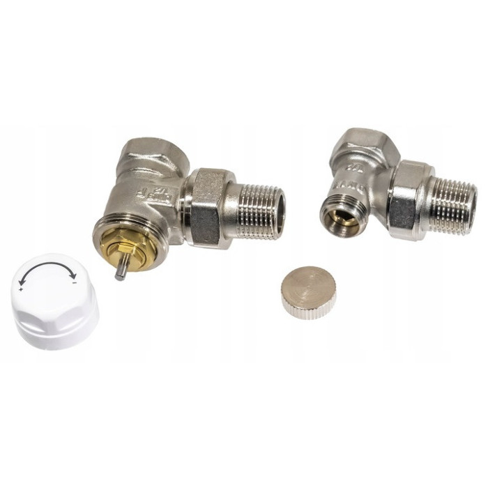 ZESTAW TERMOSTATYCZNY KĄTOWY ZAWÓR ZASILAJĄCY POWROTNY GŁOWICA DO GRZEJNIKA