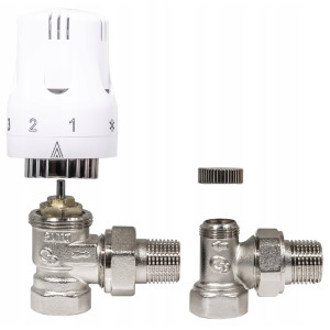 ZESTAW TERMOSTATYCZNY KĄTOWY ZAWÓR ZASILAJĄCY POWROTNY GŁOWICA DO GRZEJNIKA