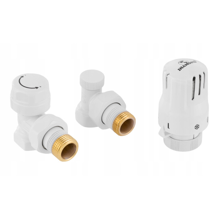ZESTAW TERMOSTATYCZNY zaworów grzejnikowych BIAŁY 1/2 KĄTOWY GŁOWICA+ZAWORY