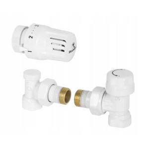 ZESTAW TERMOSTATYCZNY zaworów grzejnikowych BIAŁY 1/2 KĄTOWY GŁOWICA+ZAWORY