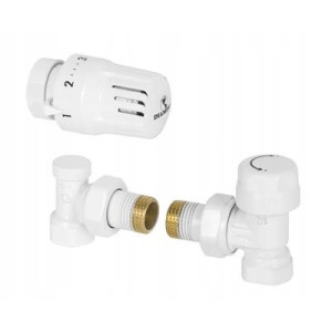 ZESTAW TERMOSTATYCZNY zaworów grzejnikowych BIAŁY 1/2 KĄTOWY GŁOWICA+ZAWORY