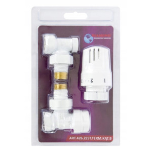 ZESTAW TERMOSTATYCZNY zaworów grzejnikowych BIAŁY 1/2 KĄTOWY GŁOWICA+ZAWORY